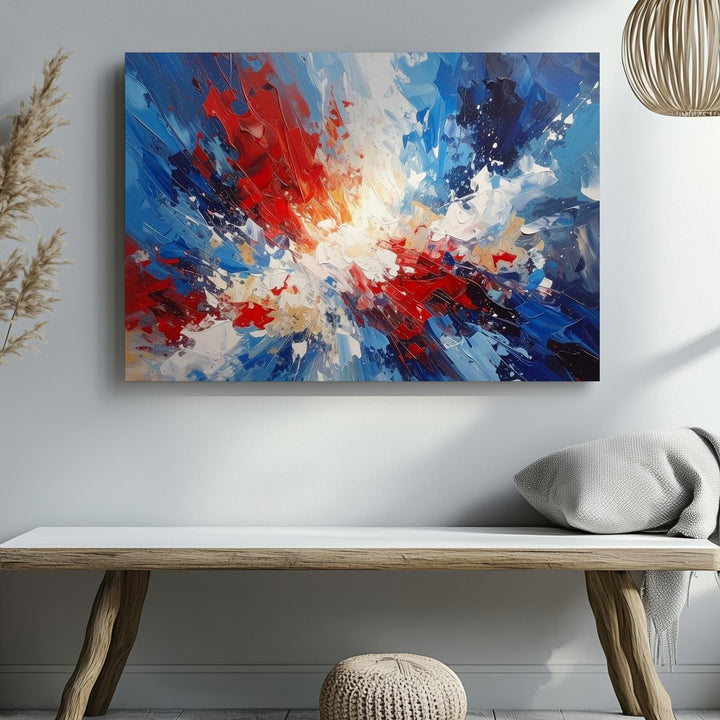 Abstract Patriotic Burst Canvas – Red, White & Blue Modern Expressionist Wall Art - Gifitto