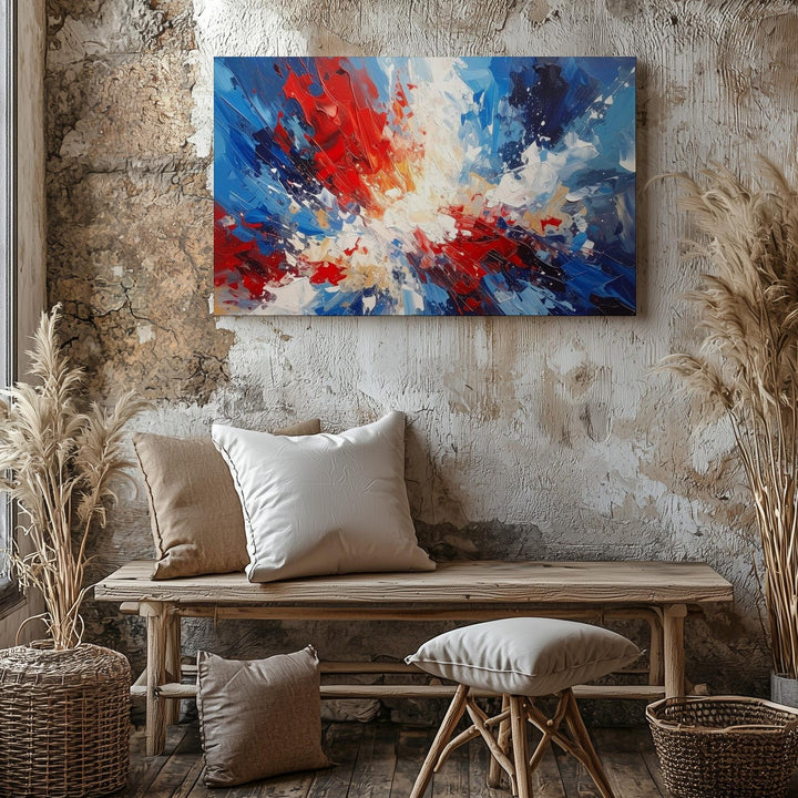 Abstract Patriotic Burst Canvas – Red, White & Blue Modern Expressionist Wall Art - Gifitto