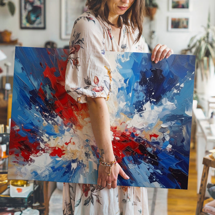 Abstract Patriotic Burst Canvas – Red, White & Blue Modern Expressionist Wall Art - Gifitto