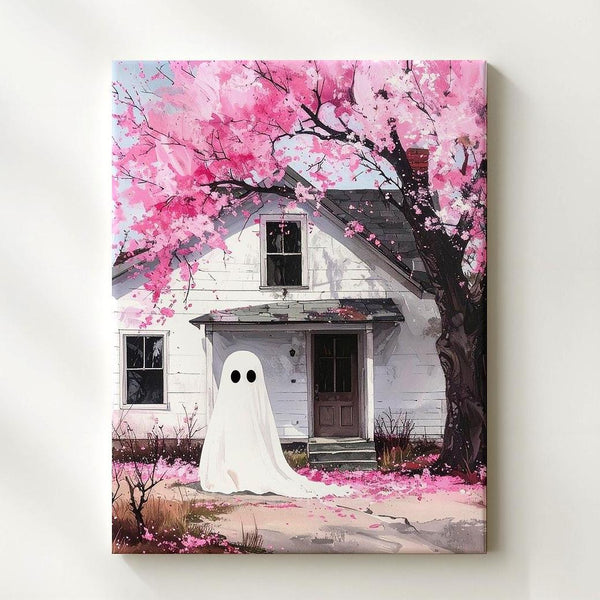 Cherry Blossom Ghost Canvas – Sweet Surreal Spring Halloween Art - Gifitto