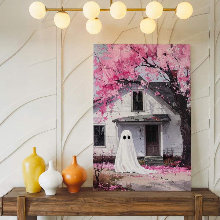 Cherry Blossom Ghost Canvas – Sweet Surreal Spring Halloween Art - Gifitto