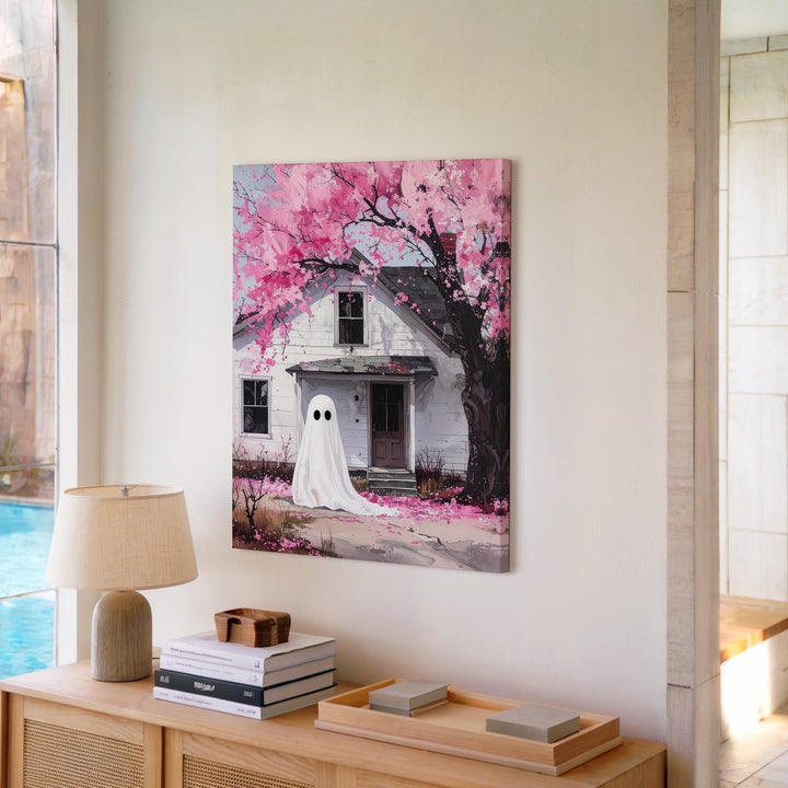 Cherry Blossom Ghost Canvas – Sweet Surreal Spring Halloween Art - Gifitto