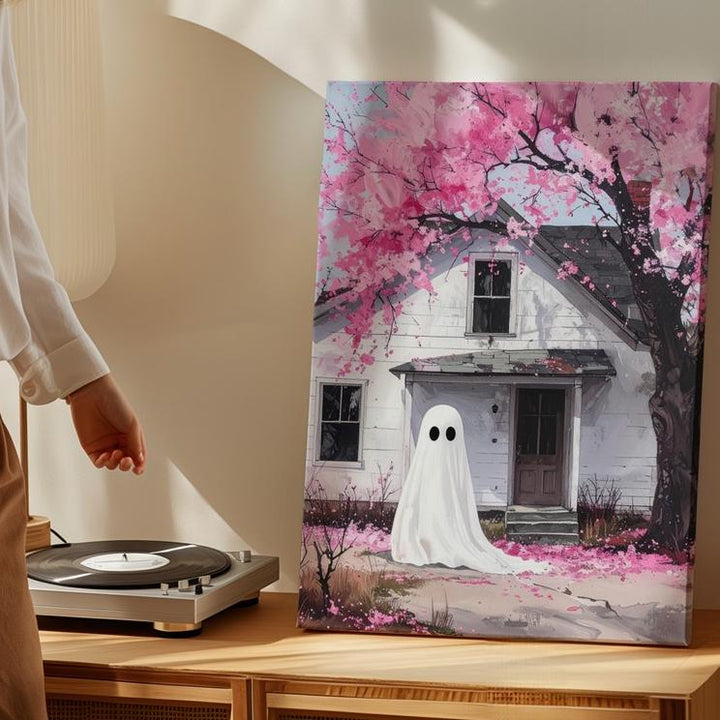 Cherry Blossom Ghost Canvas – Sweet Surreal Spring Halloween Art - Gifitto