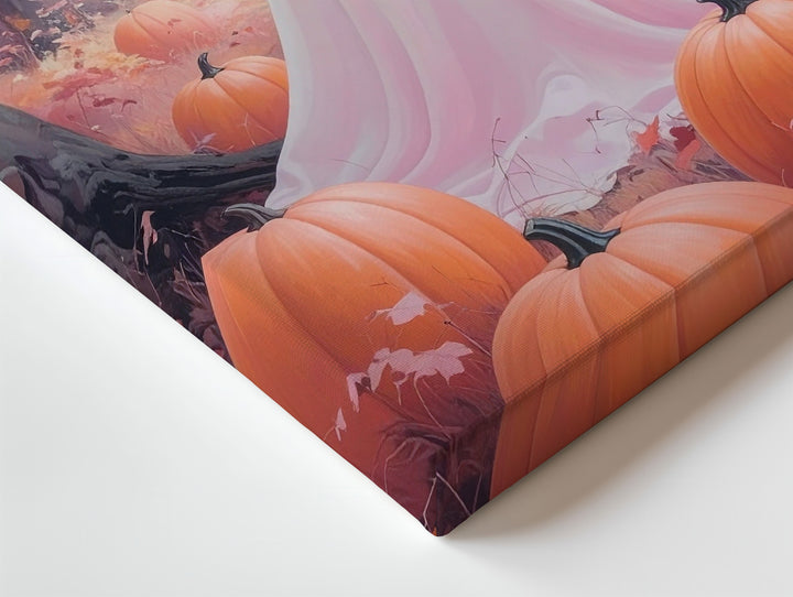 Smiling Ghost & Pumpkin Canvas – Dreamy Pastel Halloween Forest Art - Gifitto