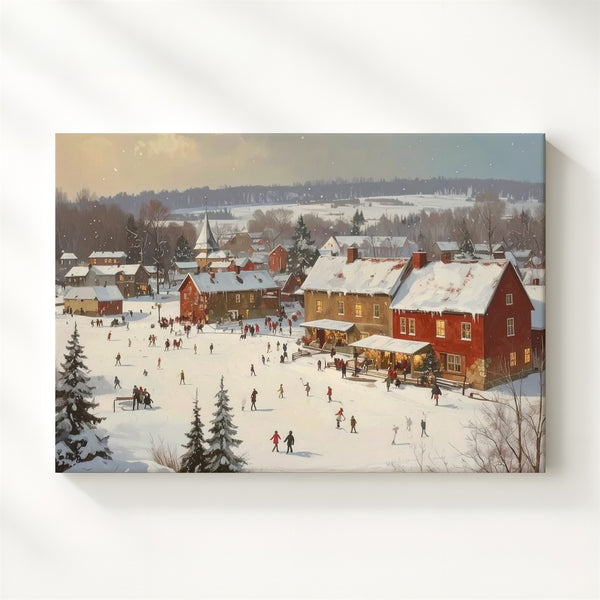 Whimsical Snowy Village Square Canvas – Festive Aerial Winter Scene - Gifitto