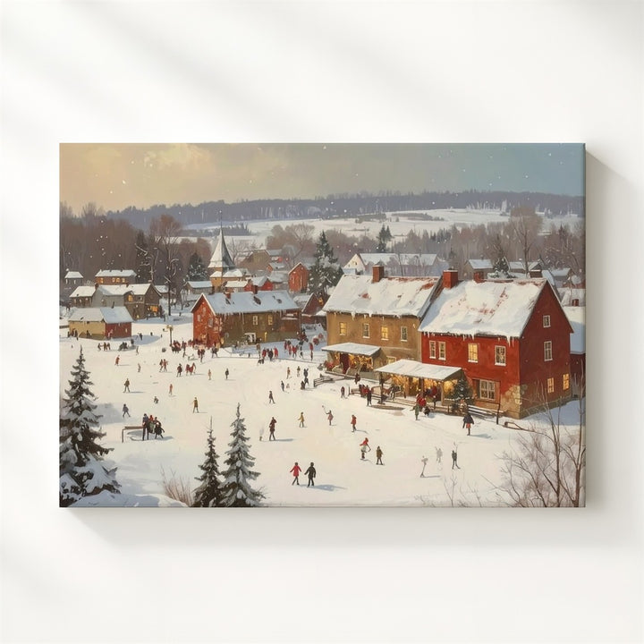 Whimsical Snowy Village Square Canvas – Festive Aerial Winter Scene - Gifitto