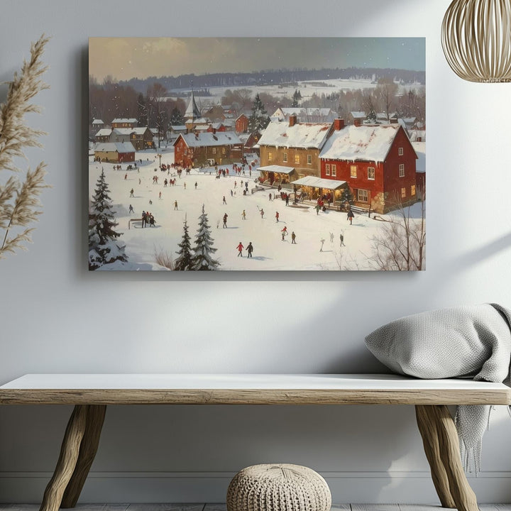 Whimsical Snowy Village Square Canvas – Festive Aerial Winter Scene - Gifitto