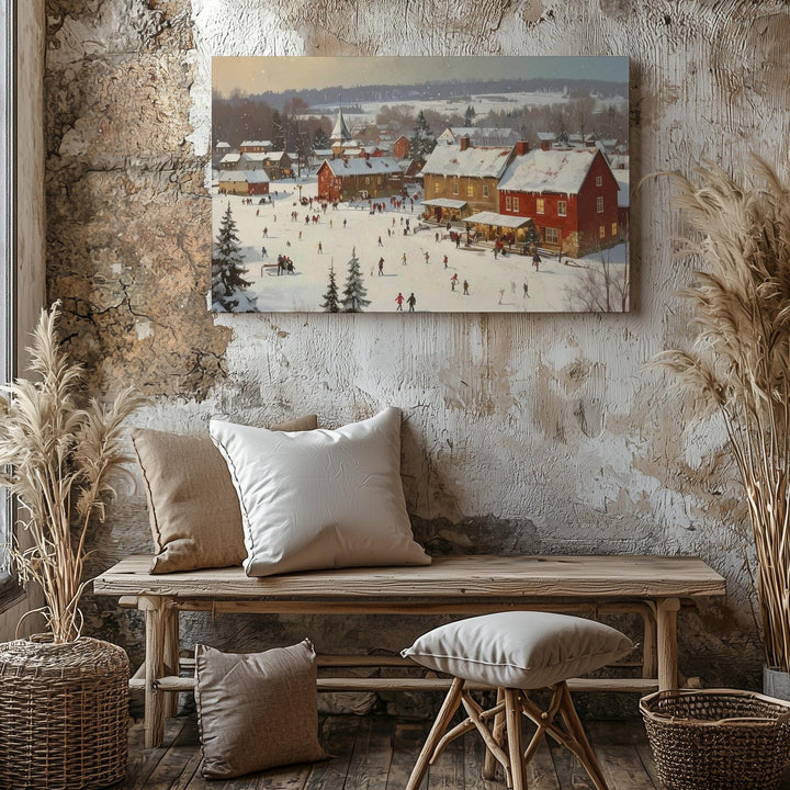 Whimsical Snowy Village Square Canvas – Festive Aerial Winter Scene - Gifitto