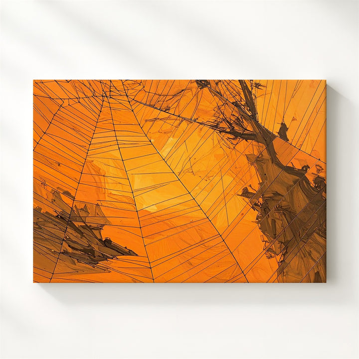 Abstract Spiderweb Canvas – Ink-Stroke Halloween Wall Art in Deep Orange - Gifitto