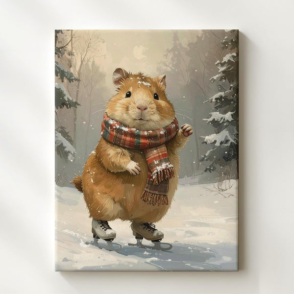 Skating Guinea Pig Canvas – Whimsical Winter Animal Fantasy Wall Art - Gifitto