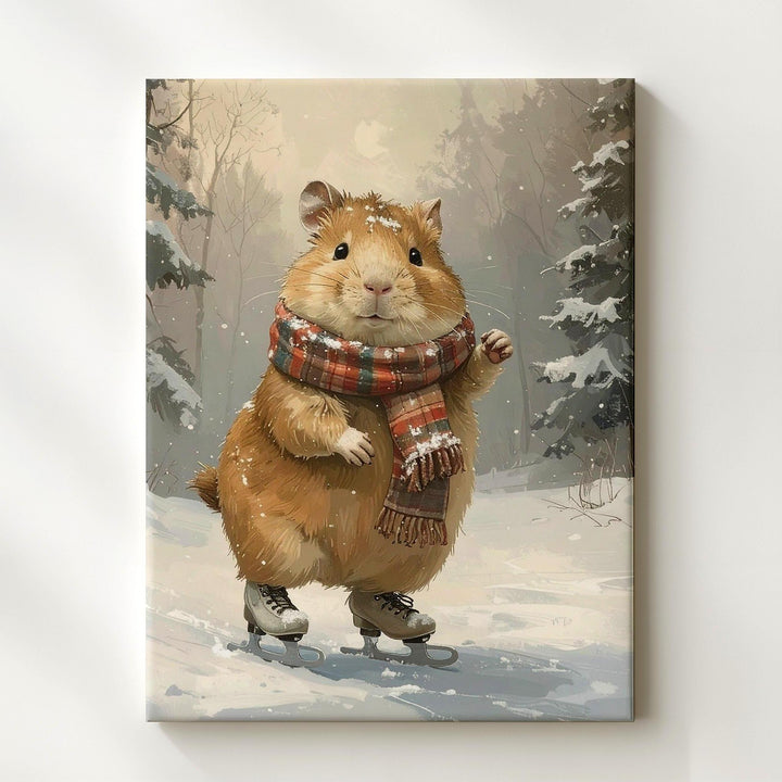 Skating Guinea Pig Canvas – Whimsical Winter Animal Fantasy Wall Art - Gifitto