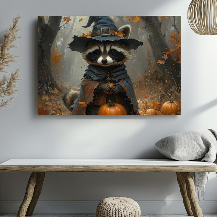 Forest Witch Critter Canvas – Enchanted Halloween Animal Art - Gifitto