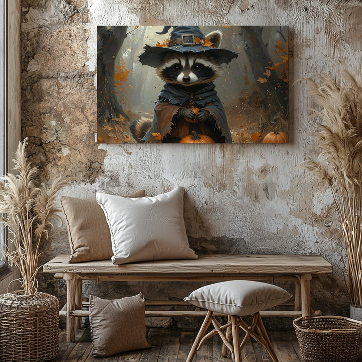 Forest Witch Critter Canvas – Enchanted Halloween Animal Art - Gifitto