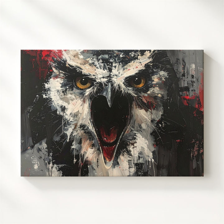 Screaming Owl Expressionist Canvas – Fierce Nocturnal Halloween Art - Gifitto