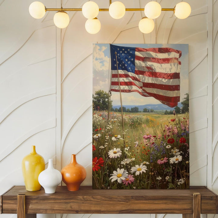 Wildflower Field Flag Canvas – Soft Pastoral American Tribute Wall Art - Gifitto