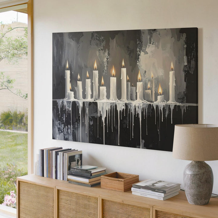 Gothic Candle Ritual Canvas – Melted Wax & Sacred Flame Still Life - Gifitto