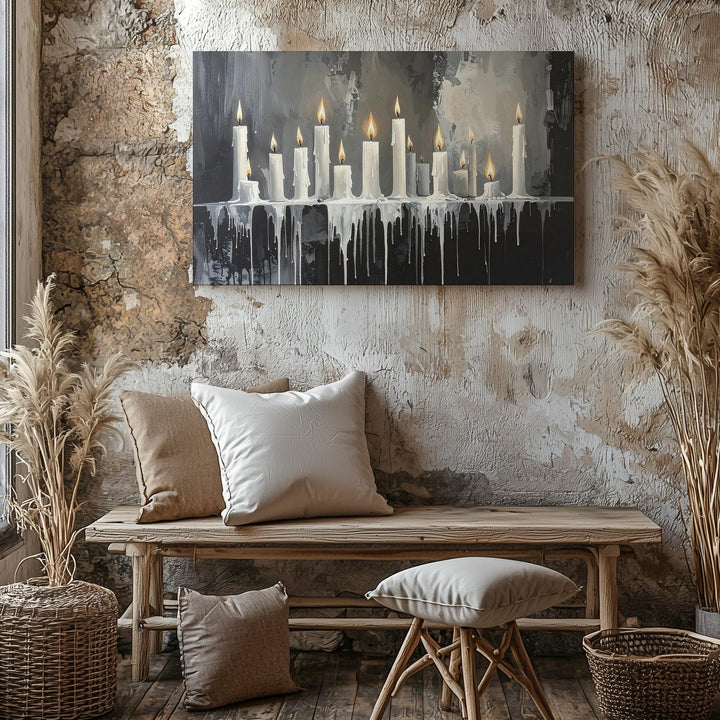 Gothic Candle Ritual Canvas – Melted Wax & Sacred Flame Still Life - Gifitto