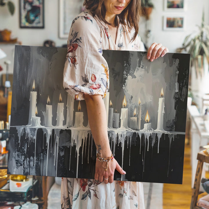 Gothic Candle Ritual Canvas – Melted Wax & Sacred Flame Still Life - Gifitto