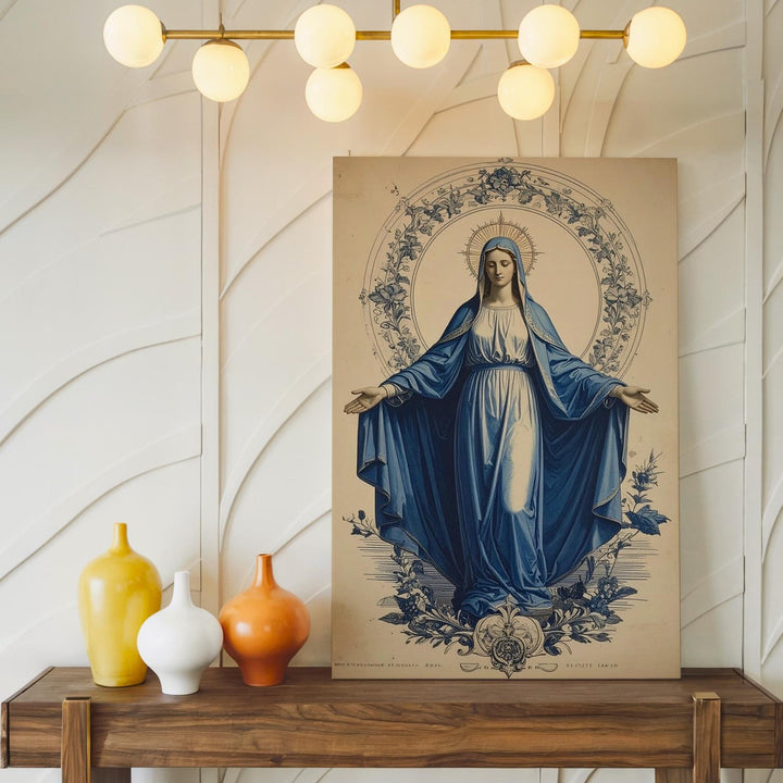 Vintage Virgin Mary Illustration Canvas – Catholic Wall Art of Timeless Devotion and Sacred Grace - Gifitto
