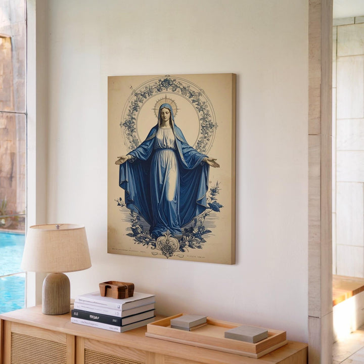 Vintage Virgin Mary Illustration Canvas – Catholic Wall Art of Timeless Devotion and Sacred Grace - Gifitto