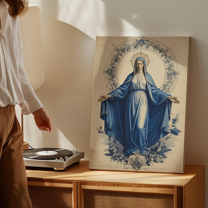 Vintage Virgin Mary Illustration Canvas – Catholic Wall Art of Timeless Devotion and Sacred Grace - Gifitto