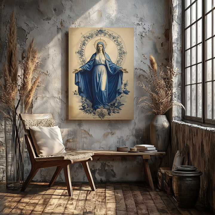Vintage Virgin Mary Illustration Canvas – Catholic Wall Art of Timeless Devotion and Sacred Grace - Gifitto
