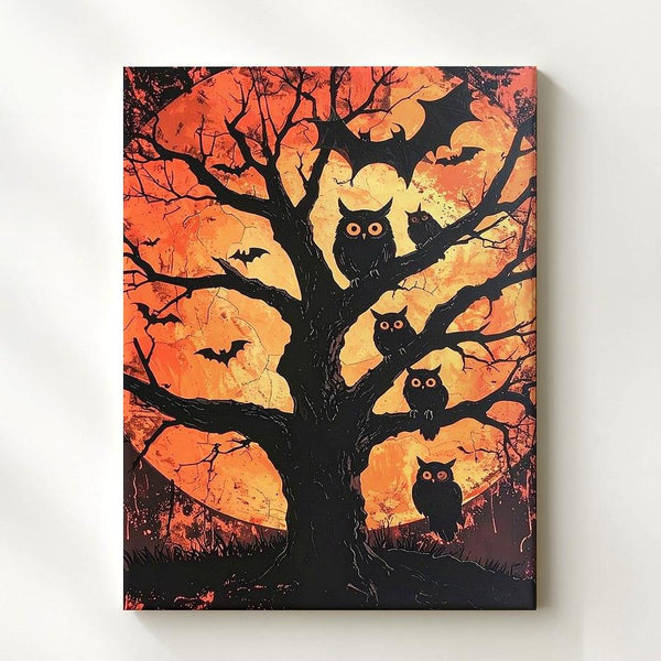 Autumn Owl Tree Canvas – Folklore-Inspired Halloween Silhouette Art - Gifitto