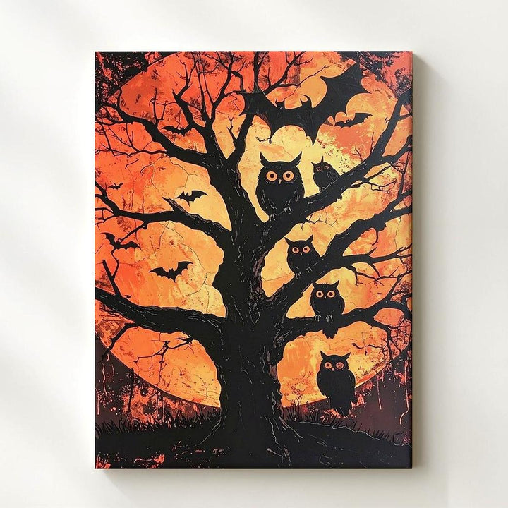 Autumn Owl Tree Canvas – Folklore-Inspired Halloween Silhouette Art - Gifitto