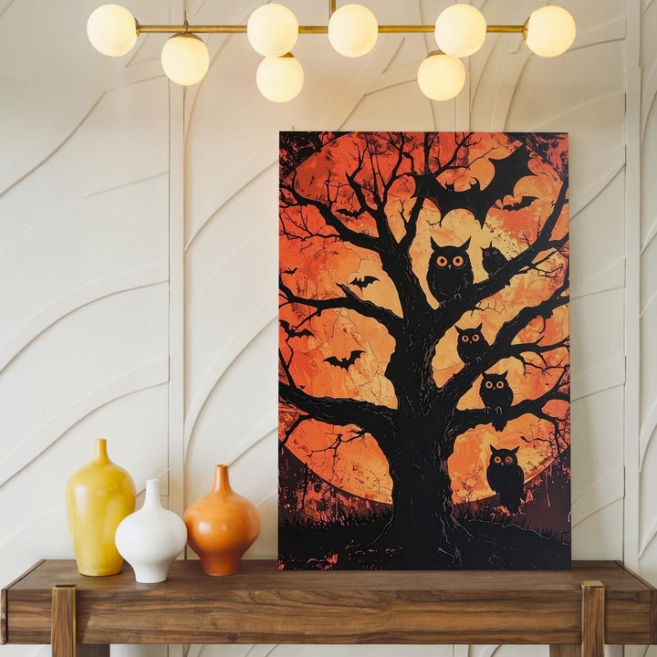 Autumn Owl Tree Canvas – Folklore-Inspired Halloween Silhouette Art - Gifitto