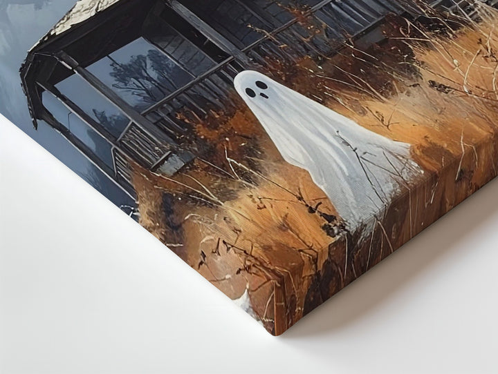 Haunted House & Ghostly Yard Canvas – Moody Blue-Gray Halloween Art - Gifitto