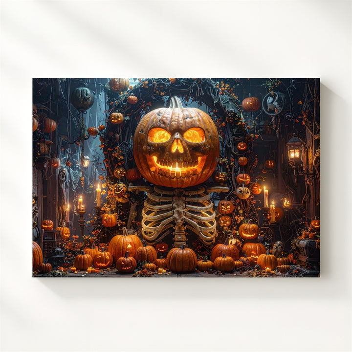 Haunted Pumpkin Altar Canvas – Gothic Halloween Harvest Shrine Art - Gifitto