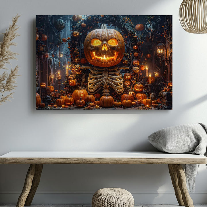 Haunted Pumpkin Altar Canvas – Gothic Halloween Harvest Shrine Art - Gifitto