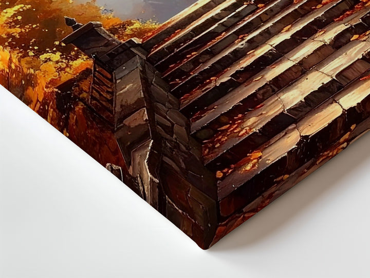 Autumn Stairway Canvas – Enchanted Forest Path in Golden Light - Gifitto