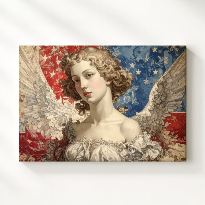 Cherub & Flag Burst Canvas – Vintage Patriotic Angelic Heritage Wall Art - Gifitto