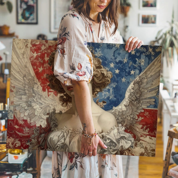 Cherub & Flag Burst Canvas – Vintage Patriotic Angelic Heritage Wall Art - Gifitto