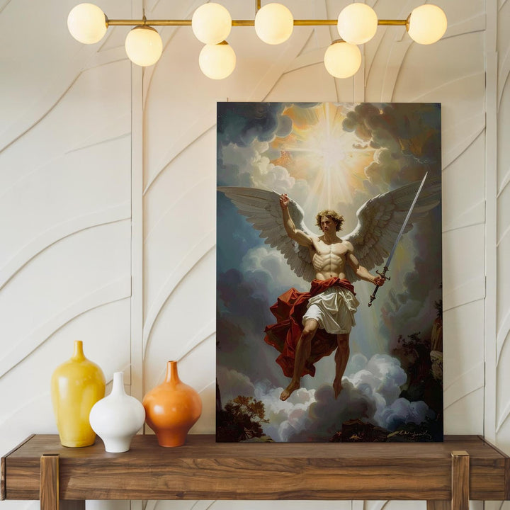 Heavenly Warrior Angel Canvas – Christian Wall Art of Divine Justice, Light, and Protection - Gifitto
