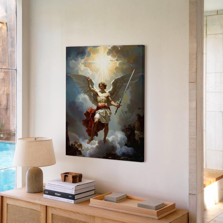 Heavenly Warrior Angel Canvas – Christian Wall Art of Divine Justice, Light, and Protection - Gifitto