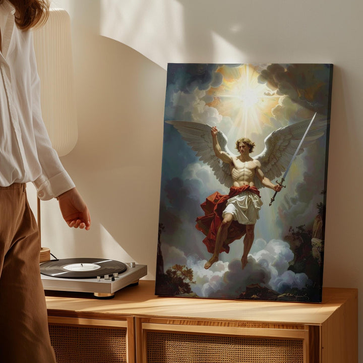 Heavenly Warrior Angel Canvas – Christian Wall Art of Divine Justice, Light, and Protection - Gifitto