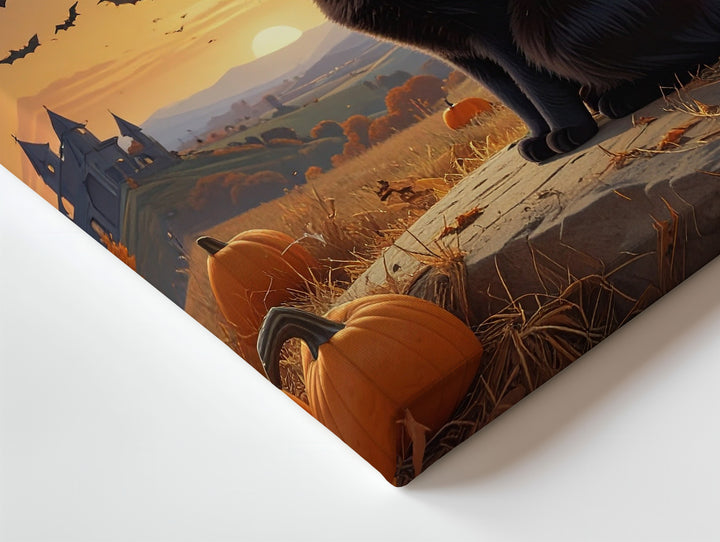 Gazing Black Cat & Moon Canvas – Serene Halloween Night Wall Art - Gifitto