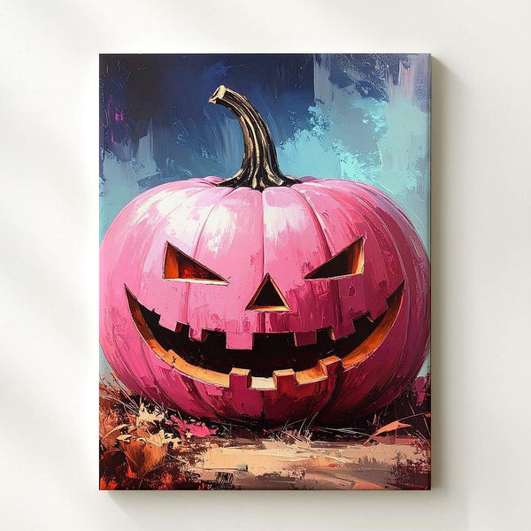 Playful Pink Jack-O’-Lantern Canvas – Cartoon-Style Halloween Wall Art - Gifitto