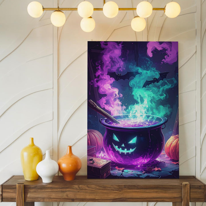 Enchanted Cauldron Canvas – Teal & Violet Magic with Bats and Shadows - Gifitto