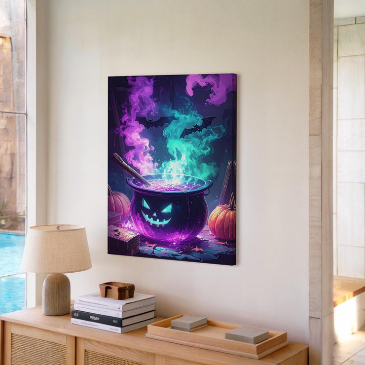 Enchanted Cauldron Canvas – Teal & Violet Magic with Bats and Shadows - Gifitto