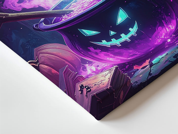 Enchanted Cauldron Canvas – Teal & Violet Magic with Bats and Shadows - Gifitto
