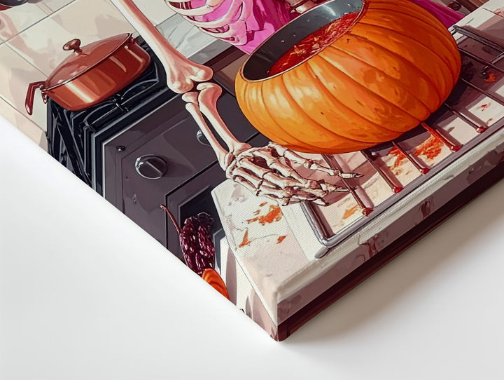 Skeleton Chef in Pink Canvas – Whimsical Halloween Kitchen Wall Art - Gifitto