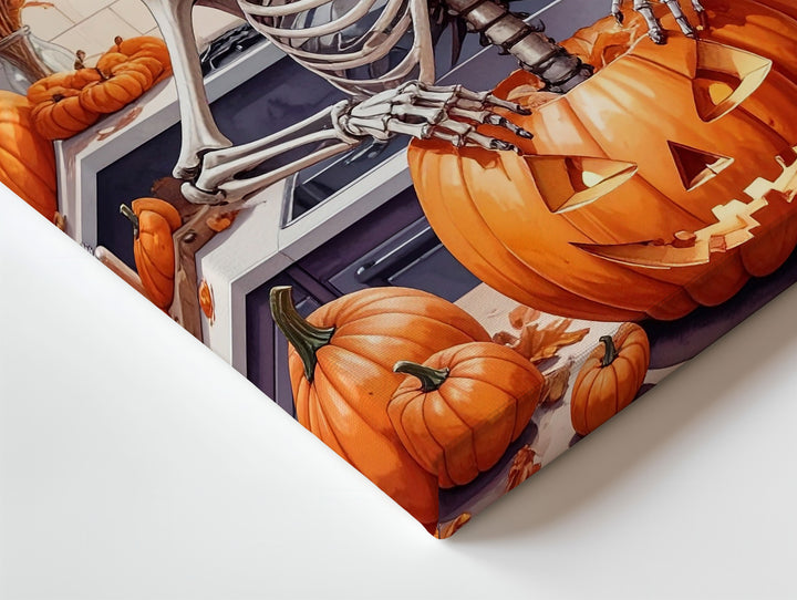 Pumpkin-Ready Skeleton Canvas – Cozy Halloween Kitchen with Undead Charm - Gifitto