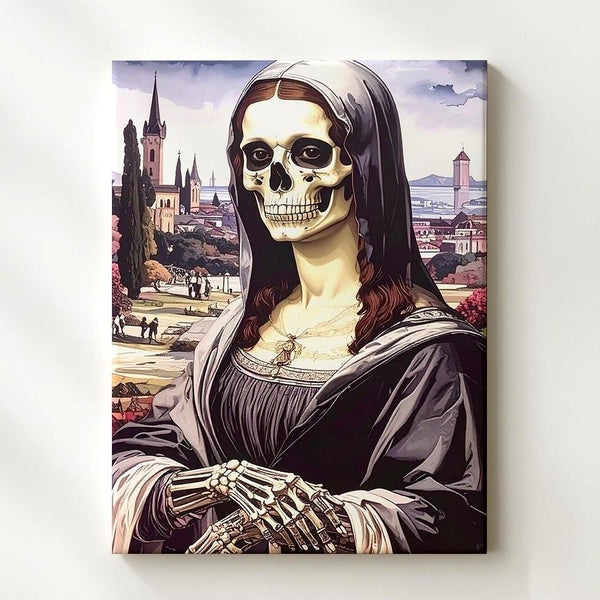 Macabre Mona Lisa Canvas – Skeletal Renaissance Halloween Art - Gifitto