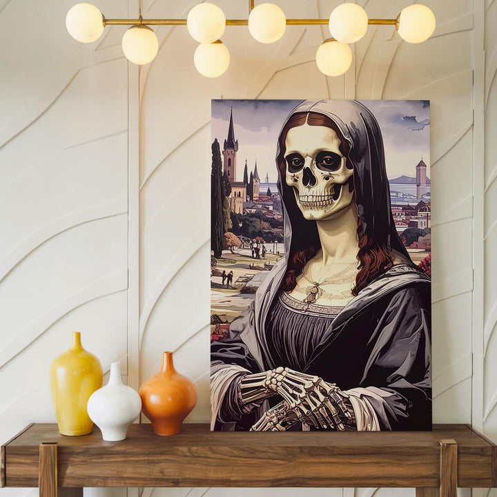 Macabre Mona Lisa Canvas – Skeletal Renaissance Halloween Art - Gifitto