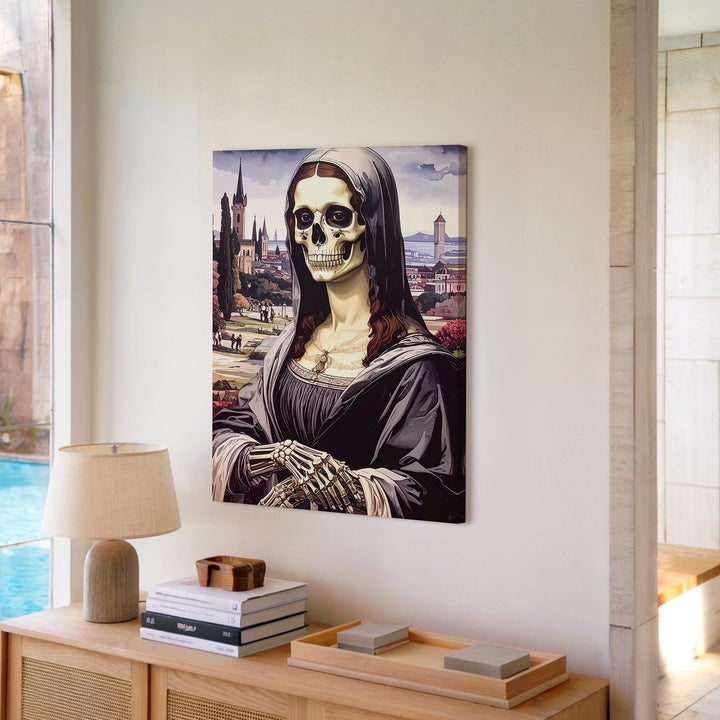 Macabre Mona Lisa Canvas – Skeletal Renaissance Halloween Art - Gifitto