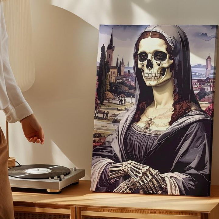 Macabre Mona Lisa Canvas – Skeletal Renaissance Halloween Art - Gifitto