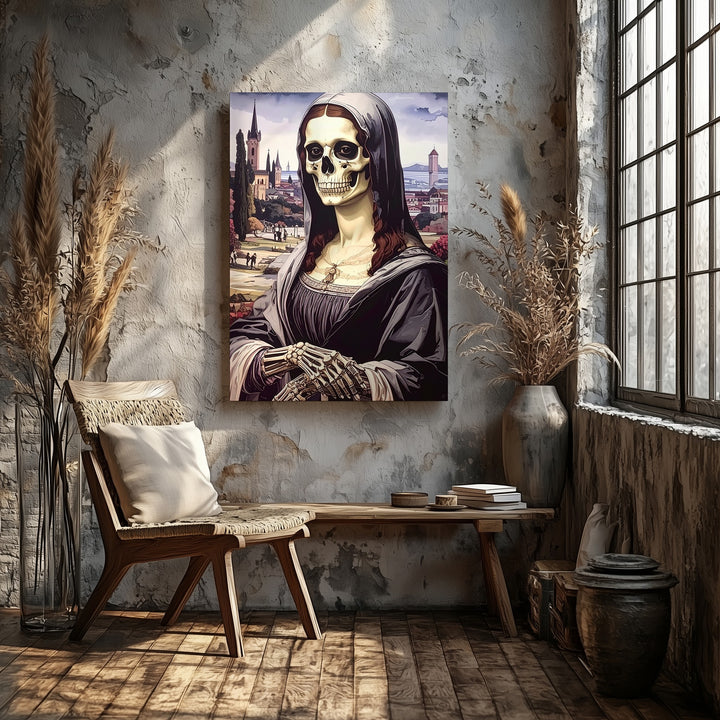 Macabre Mona Lisa Canvas – Skeletal Renaissance Halloween Art - Gifitto